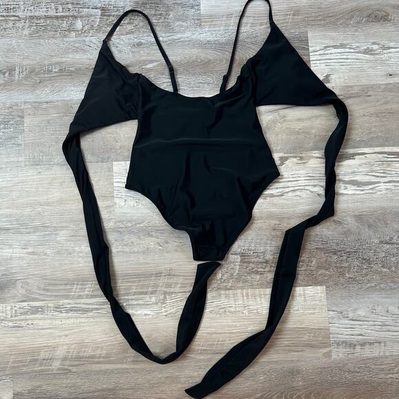 Aerie Black Wrap Tie One-Piece Swimsuit | Size S - Picture 4 of 7